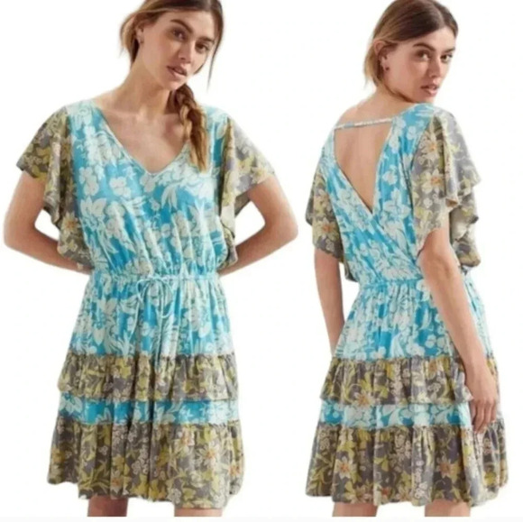 Daily Practice Anthropologie Tiered Ruffle Floral Flutter Sleeve Mini Dress(XS) - Picture 1 of 13